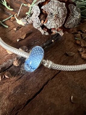 Authentic Chamilia Murano Mystic Collection Light Denim Blue Glass Bead Silver